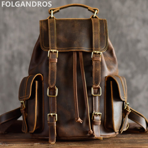 vintage brand rucksack crazy horse leather travel daypack mochila hombre