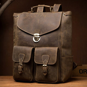 Vintage Top Genuine Leather Rucksack Brand Overnight Weekender Daypack Bag