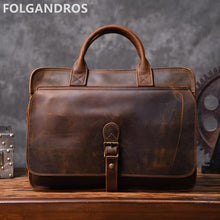 Load image into Gallery viewer, Vintage Briefcases Genuine Leather Business Document Computer Briefcase Large Capacity Full Grain Leather Shoulder Bag