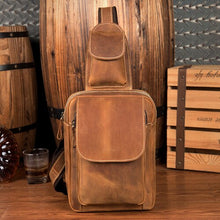 Load image into Gallery viewer, Vintage Chest Pack Retro Genuine Leather Sling Zipper Shoulder Messenger Bag